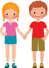 Friends of boy and girl isolated on white background