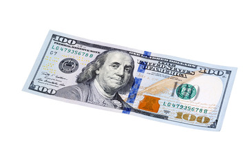 New design of US currency one hundred dollar bills isolated. Sta