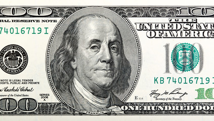Portrait of Benjamin Franklin from one hundred dollars bill old