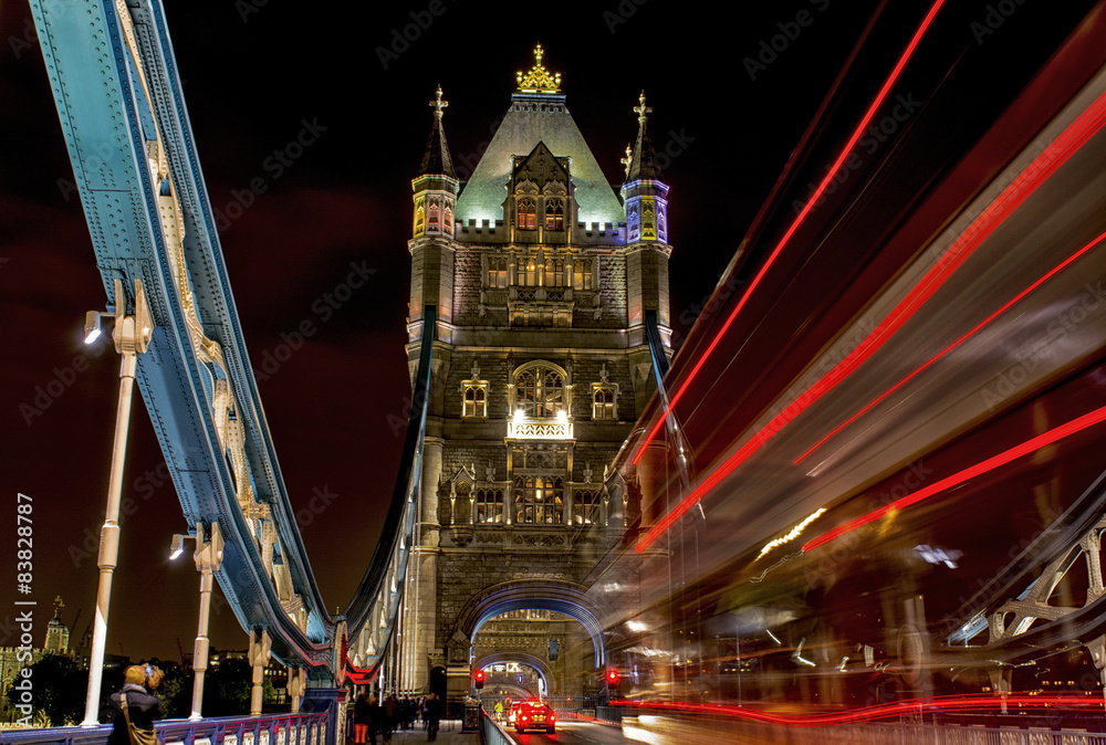 Sticker tower bridge with red bus lights