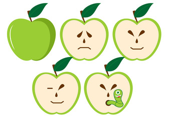 Green apples with different characters 