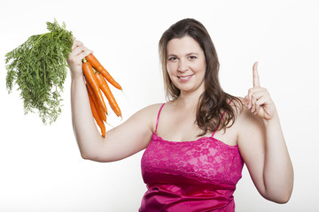 Frau mit Wurzeln Zeigefinger