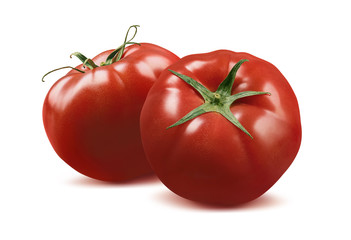 Double whole tomatoes isolated on white background