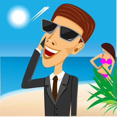 businessman with sunglasses on beach