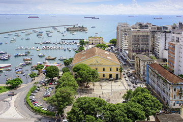 View from the upper city in Salvador for the Mercado Modelo and buildings around. Situated on the...