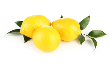 Lemons with leaf isolated on white
