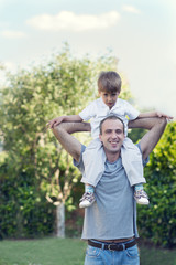 Father and son in nature.