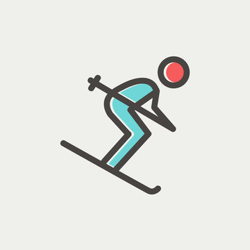 Downhill skiing thin line icon