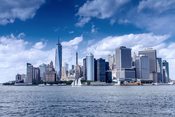 Beautiful skyline of Downtown Manhattan on a sunny day