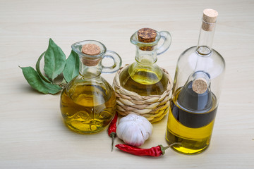 Olive oil in the bottles