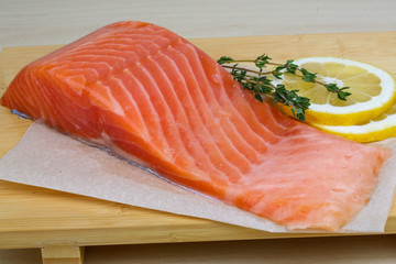 Salted Salmon on the wood background