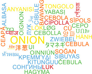 Onion multilanguage wordcloud background concept