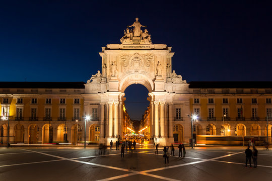 Commerce square by night - Par&ccedil;a do commercio in Lisbon - Portu