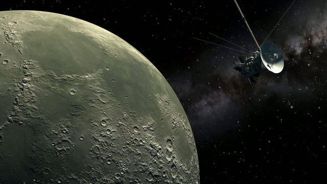 Unmanned spacecraft like the Cassini orbiter passing the Moon