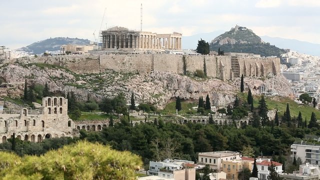 Parthenon temple on the Acropolis hill of Athens, Greece. (HD)
