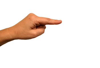 Hand pointing with index finger, isolated on white