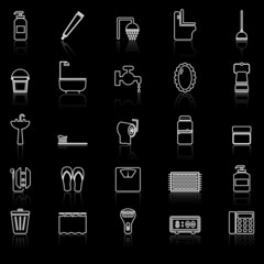 Bathroom line icons with reflect on white