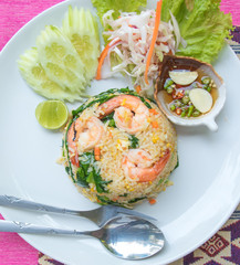 Fried  rice with shrimp set serve with fish sauce mixed with red