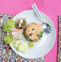 Fried  rice with shrimp set serve with fish sauce mixed with red