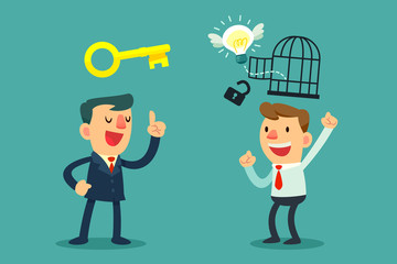 successful businessman help unlock idea