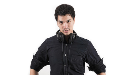 Isolated asian man with headset