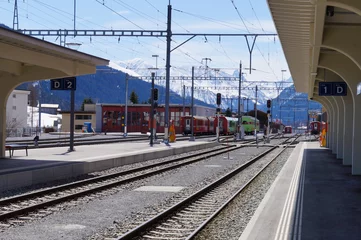 Papier Peint photo Gare Train station at Davos , Switzerland