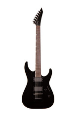 Black electric guitar isolated on white background
