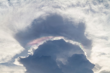 Iridescent pileus cloud or irisation clouds. The beautiful natural phenomenon