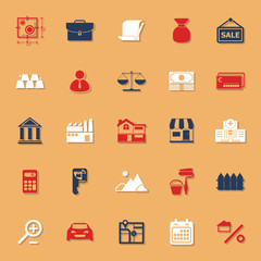 Mortgage and home loan classic color icons with shadow