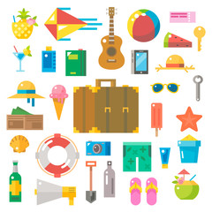 Flat design of summer beach items set