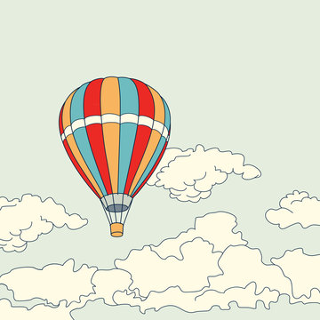 Air balloon flying in the clouds vector illustration