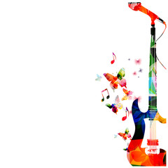 Colorful guitar with microphone background