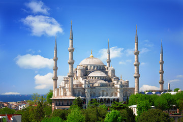 Fototapeta na wymiar Sultan Ahmed Mosque (Blue mosque) in Istanbul , Turkey