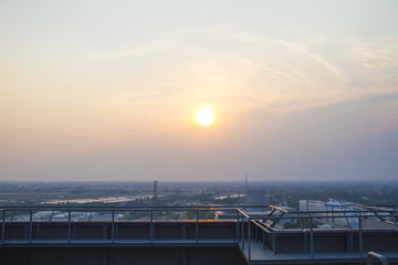 top view building sunset