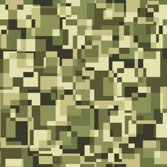 Square pixel seamless pattern. Vector military background