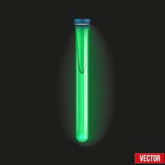 Transparent test tube luminescent liquid radioactive color. 