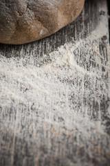 Wholegrain dough for homemade bread, food baking background