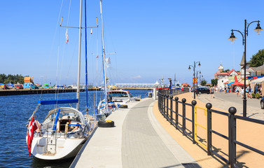 Promenade in the port & marina  of Ustka, Poland