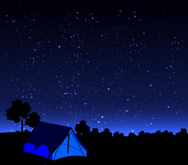 tent on a background of night sky