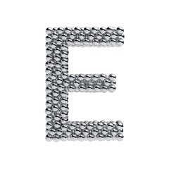 Metallic spheres alphabet letter symbol - E isolated on white ba