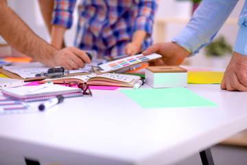 Fototapeta premium Young business people working at office on new project