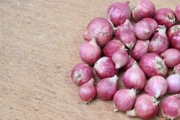Shallot onions a group on wood