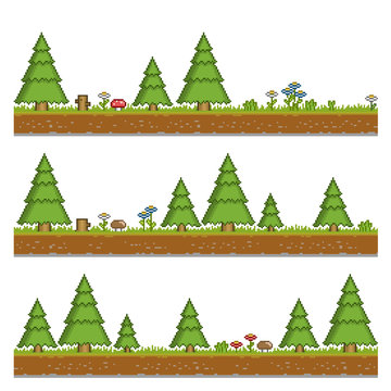 Pixel Art Forest Green Background For Games And Design
