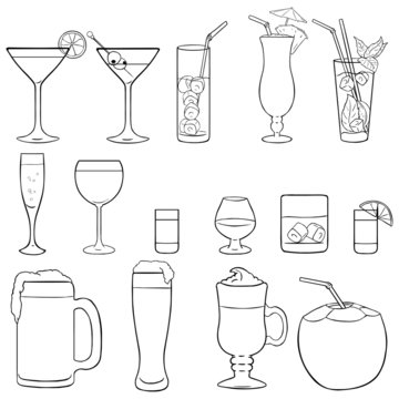 Vector Set of Lineart Cocktails and Alcohol Drinks