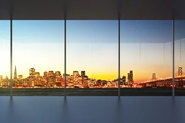 Poster empty office interior at sunset with beautiful view © Who is Danny