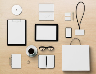 Template for branding identity on a wooden surface