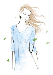 風を浴びる女性