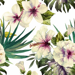 Fototapety  Watercolor hibiscus patterns