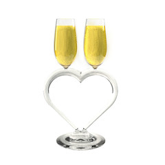 Two champagne glasses heart shaped