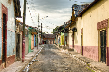 Fototapeta na wymiar Colorful houses in central Granada, Nicaragua